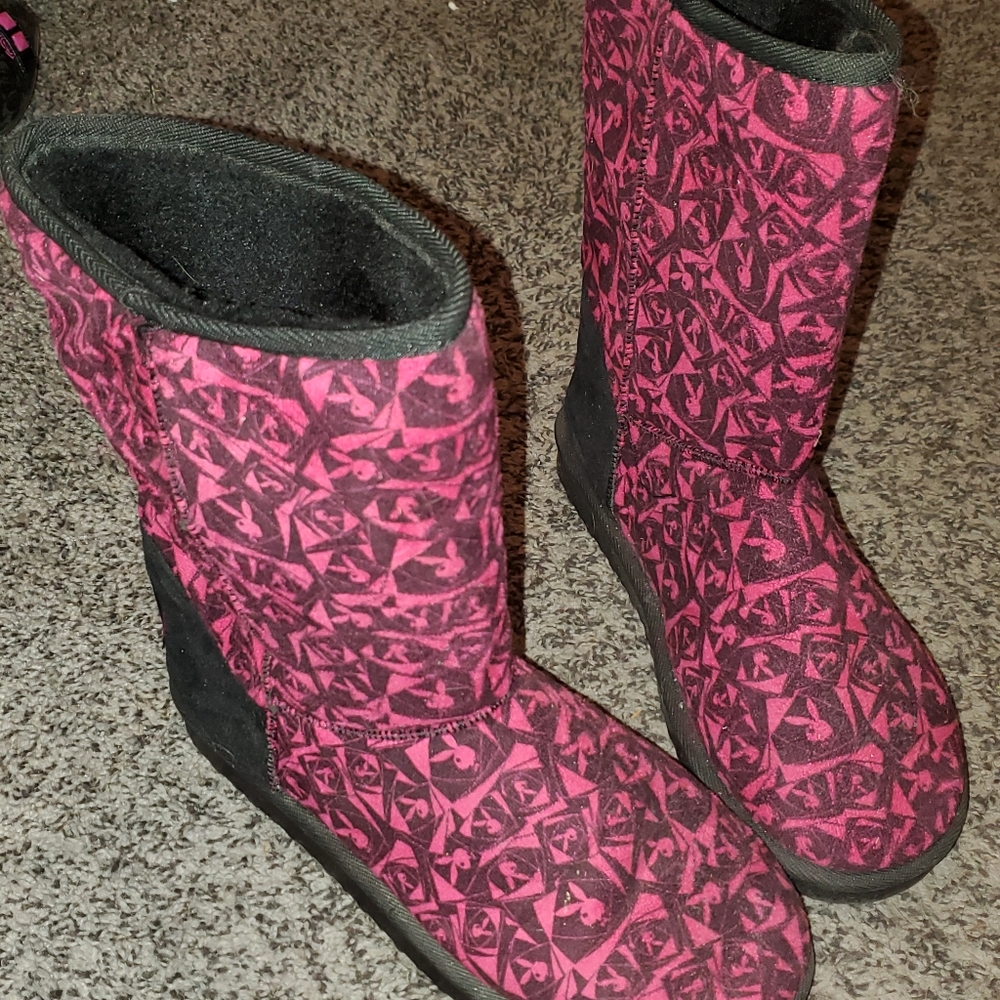 Pink Playboy bunny Ugg-style boots